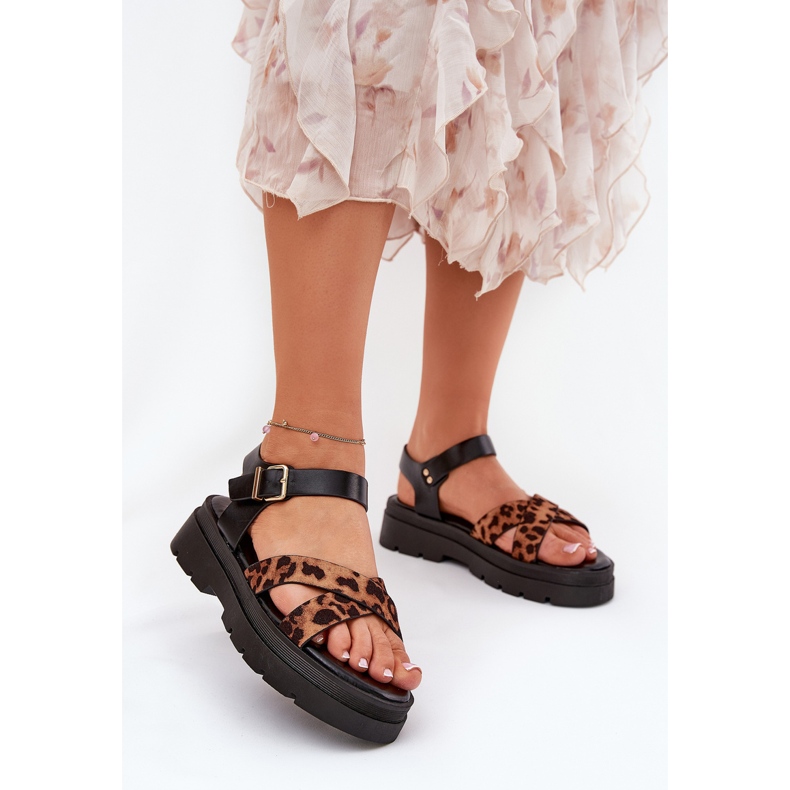 Naisten sandaalit laiturilla leopardipainalla ruskea 2