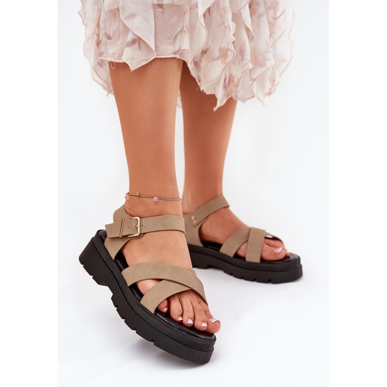Naisten sandaalit khaki ekon nahkaalustalla beige 2