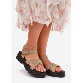 Naisten sandaalit khaki ekon nahkaalustalla beige 1