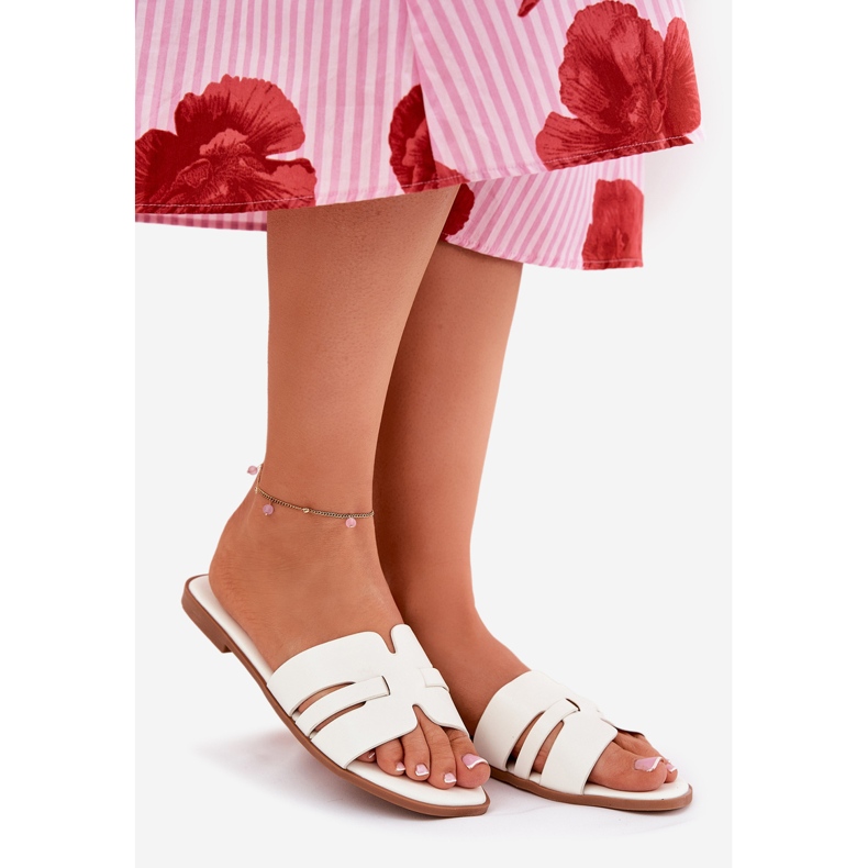 Litteät naisten läpimurtot, joissa on ekologinen nahkakatkaisu valkoinen 1