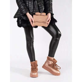 Naisten ruskeat nauhalliset lumisaappaat, joissa paksu pohja 1