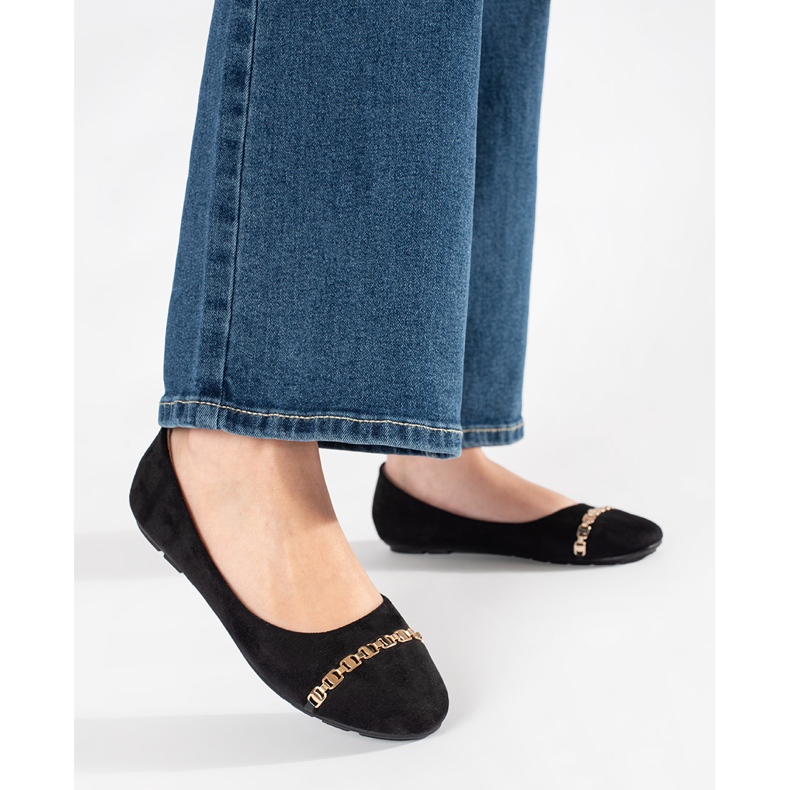 Musta litteä naisten balleriinit koristeella 1