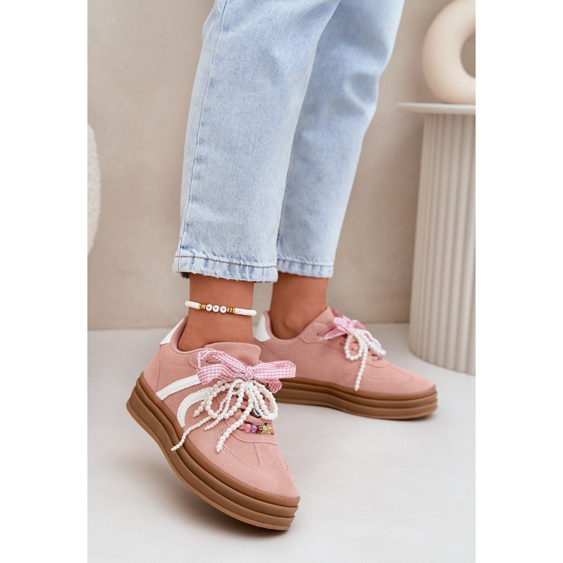 Naisten lenkkarit laiturilla vaaleanpunaisilla koristeilla vaaleanpunainen 2