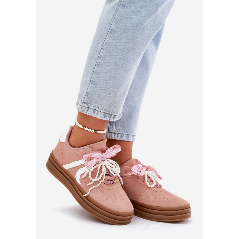 Naisten lenkkarit laiturilla vaaleanpunaisilla koristeilla vaaleanpunainen 1