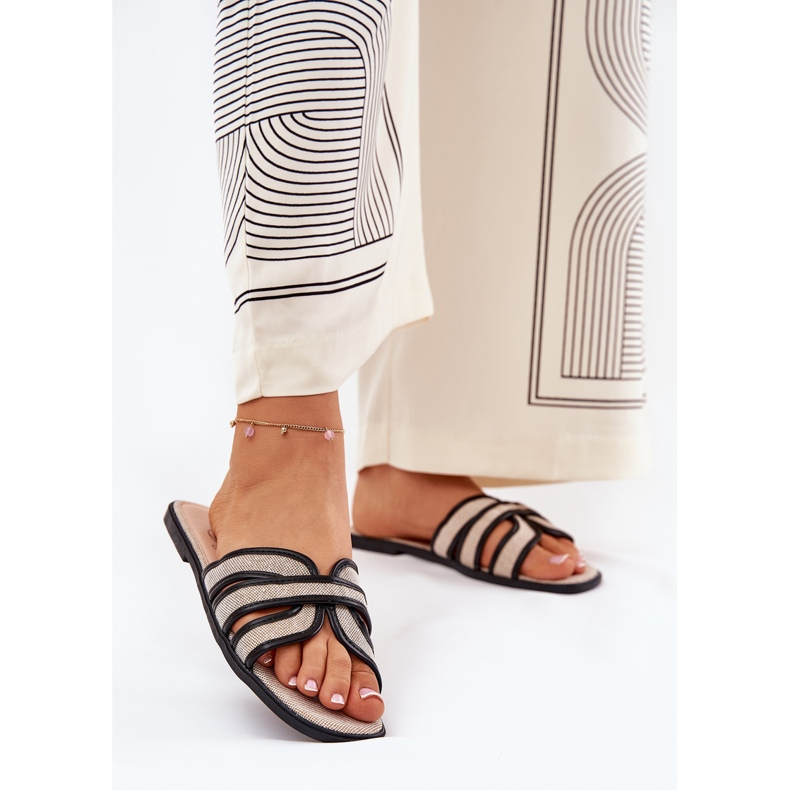 Klassiset naisten litteät beige-mustat flip flops 2