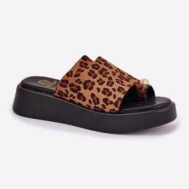 Naisten flip flops lavalla ja matalat kiilat koristeellisilla yksityiskohdilla ruskeat leopardit 4