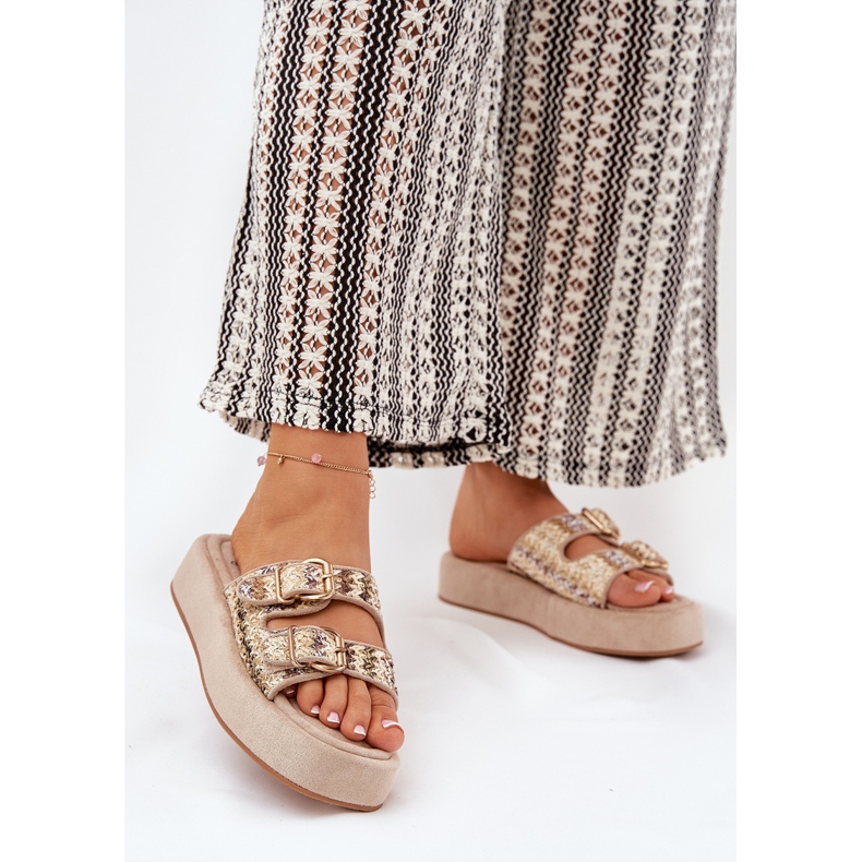 Naisten tossut lavalla soljet ja khaki punokset beige 2