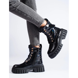 Mustat naisten työläiskengät paksulla pohjalla 1