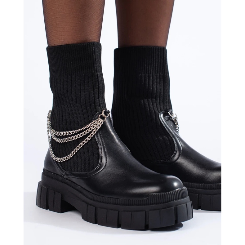 Mustat naisten työsaappaat, joissa on sukat 1