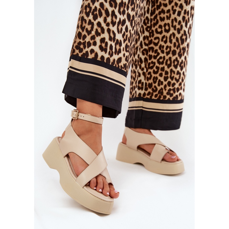 Naisten sandaalit laiturilla ja kiila ekologinen nahka beige 2