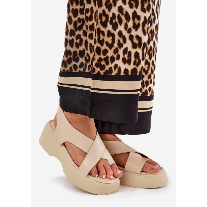 Naisten sandaalit laiturilla ja kiila ekologinen nahka beige 1