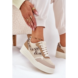 Naisten urheilukengät laiturilla Leopard Khaki beige 5