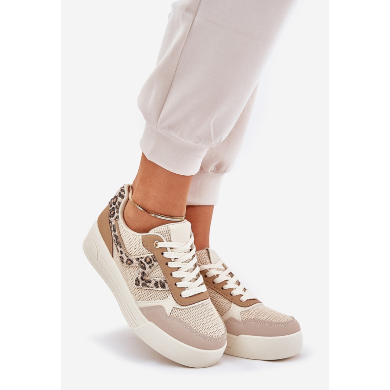 Naisten urheilukengät laiturilla Leopard Khaki beige 1