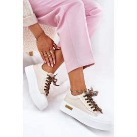 Naisten lenkkarit massiivisella alustalla koristeellisella nauhalla beige 1