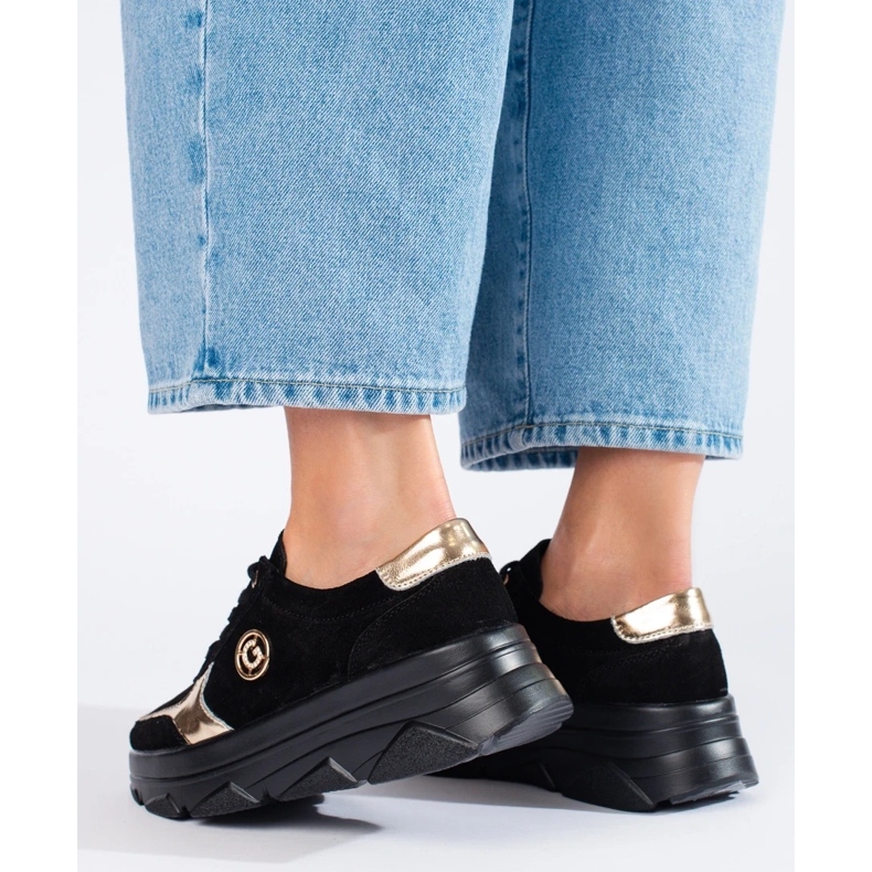 Mukavat naisten nahkaiset lenkkarit musta 1