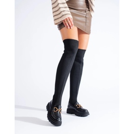 Mustat naisten saappaat, joissa joustava päällinen 1