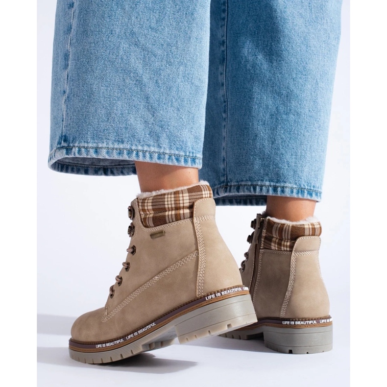 Naisten Shelovet beigenväriset vaelluskengät ekologisesta nahasta ruskea 1