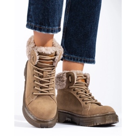 Ruskeat naisten saappaat lampaannahasta beige 2