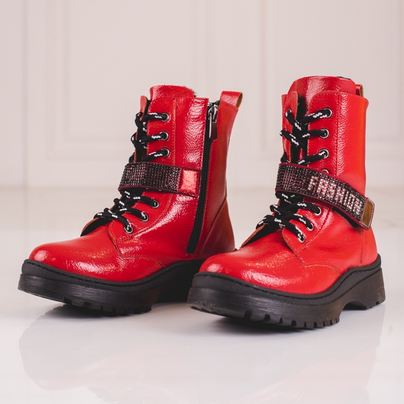 W. Potocki Potocki tyttöjen saappaat kristalleilla punainen 2