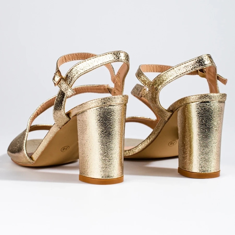 Tyylikkäät naisten Shelovet kultaiset sandaalit tolppassa musta 1