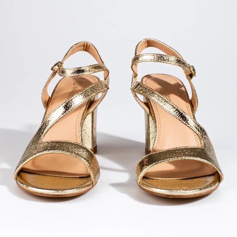 Tyylikkäät naisten Shelovet kultaiset sandaalit tolppassa musta 2