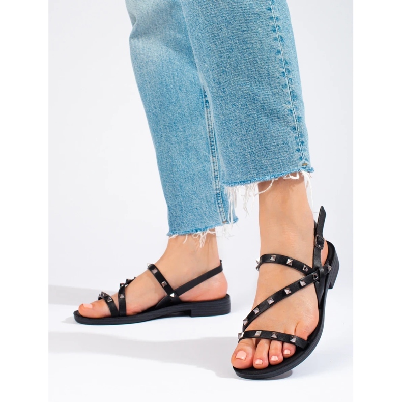 W. Potocki Mustat roomalaiset sandaalit Potocki-nastoilla 2