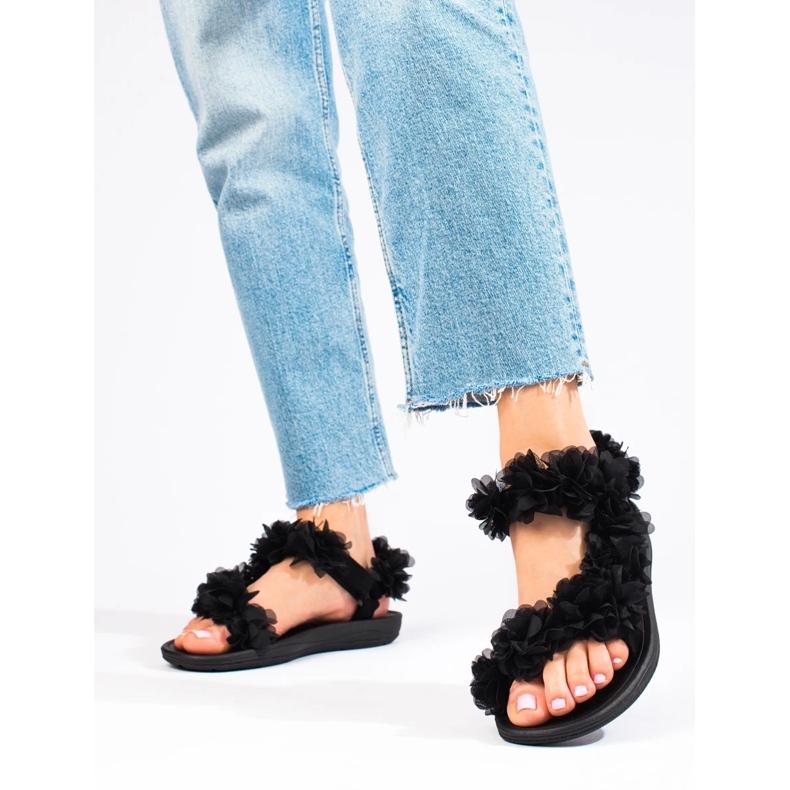 Naisten mustat tuoksuiset Shelovet velcro -sandaalit 1