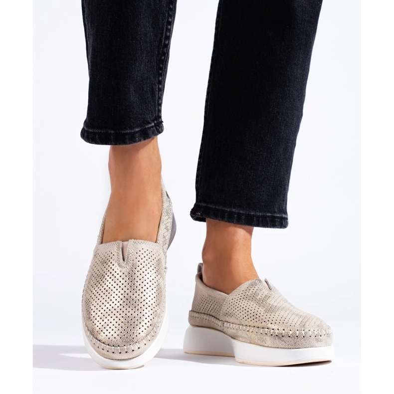 Shelovet kultaiset nahkaiset harjakattoiset kengät kultainen 2