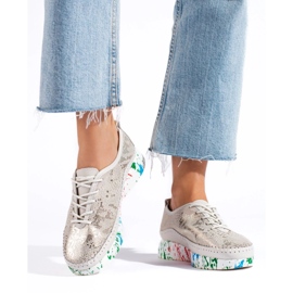 Naisten nahkakengät värikkäällä alustalla Shelvt kultainen 2