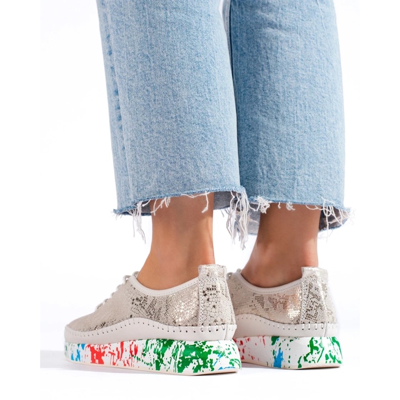 Naisten nahkakengät värikkäällä alustalla Shelvt kultainen 1