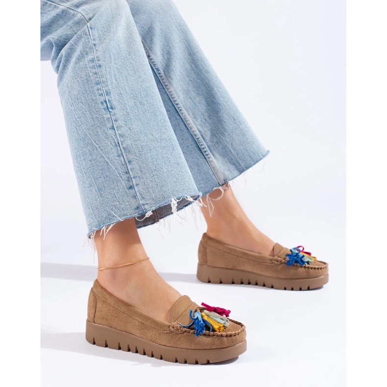 W. Potocki Potocki mokkanahkaiset boho-loaferit tupsuilla beige 2