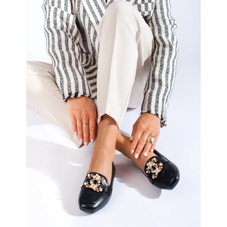 Shelovetin mustat naisten housut kultakoristeilla 2