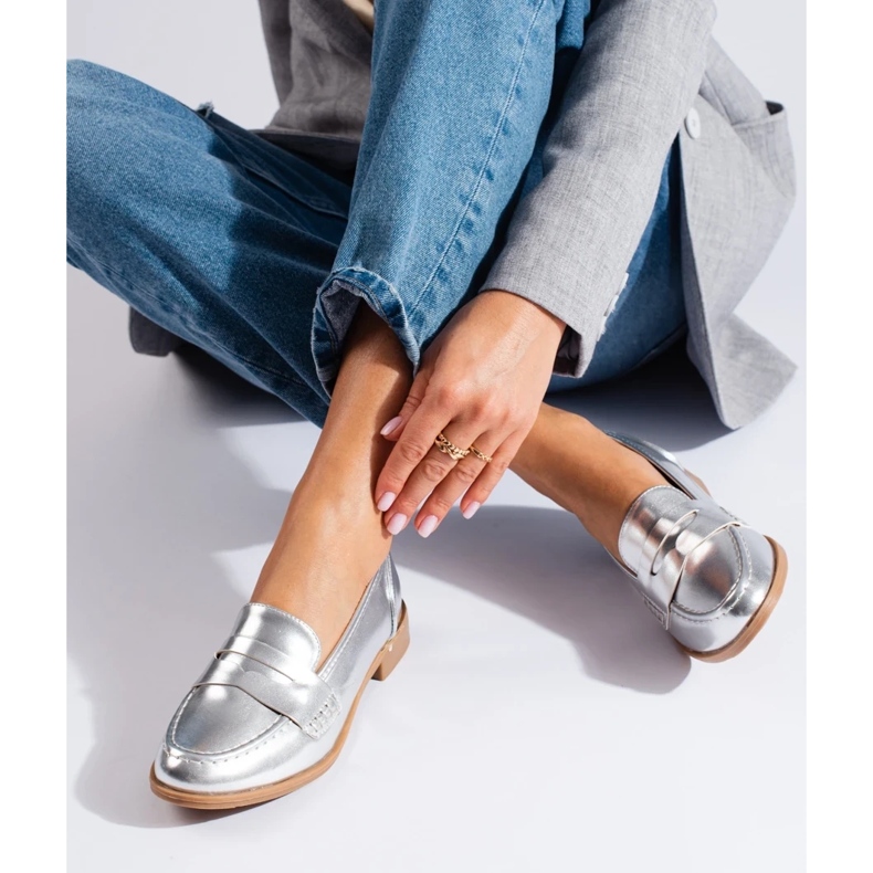 Shelovetin naisten hopeiset ekonahkaiset mokasiinit hopea 2