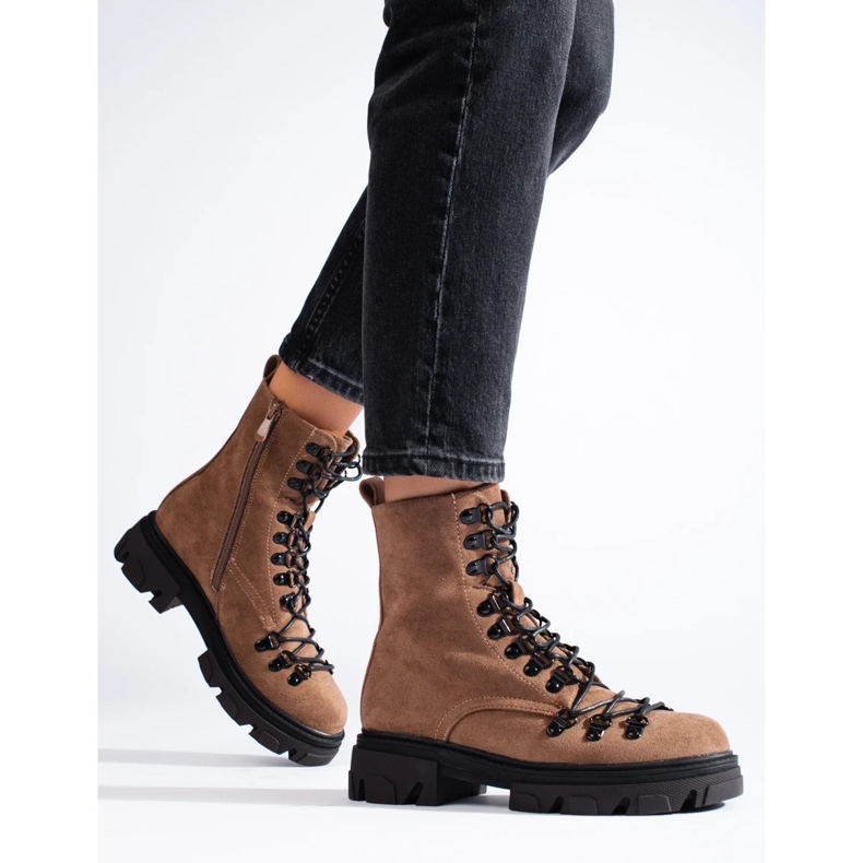 Vincezan mokkanahkaiset ruskeat työsaappaat beige 2