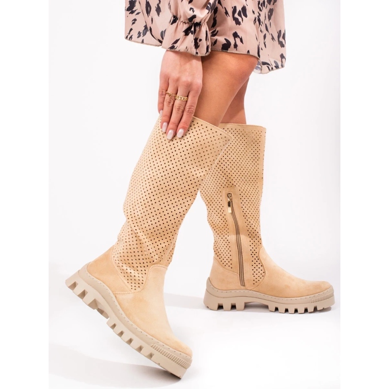 W. Potocki Potockin avoimet mokkanahkasaappaat beige 1