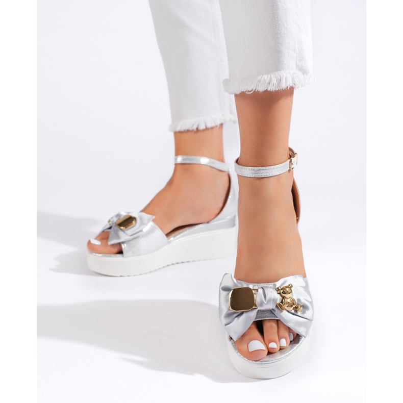 Seastar Hopeiset naisten kiila sandaalit rusetilla hopea 2