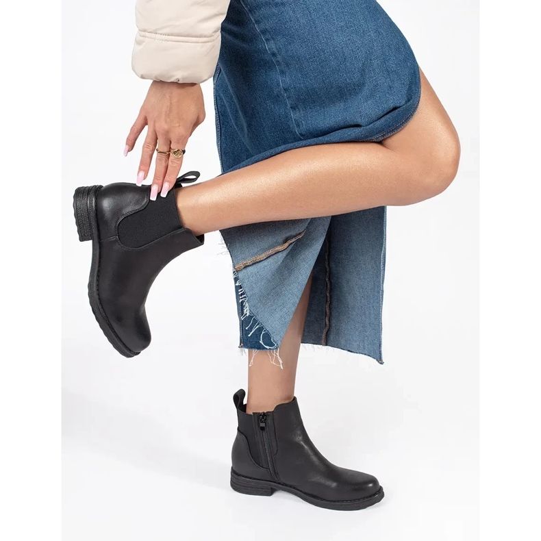 Naisten mustat litteät Chelsea-saappaat 1