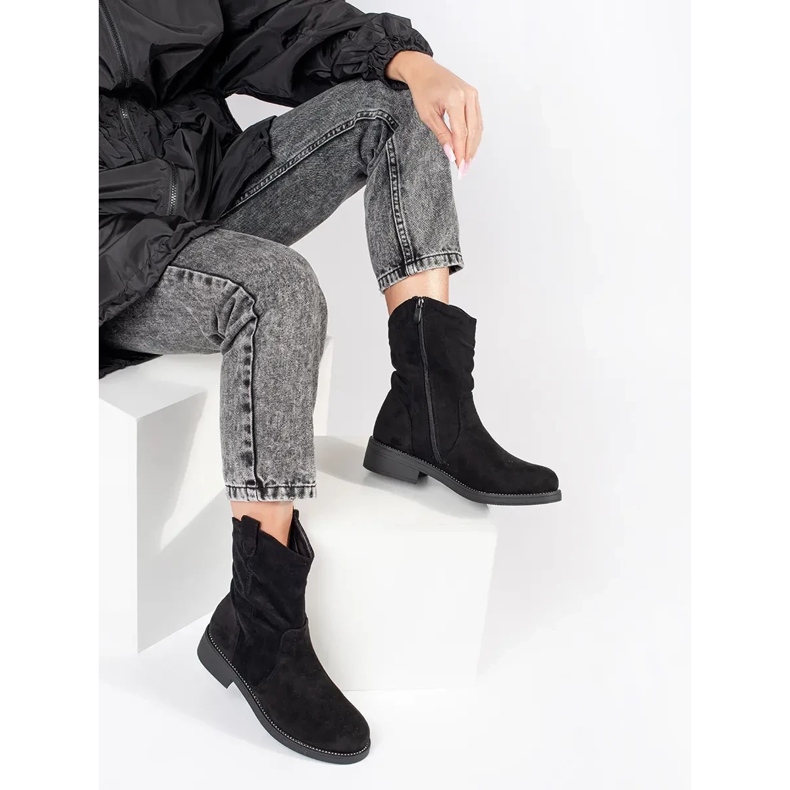 Naisten mustat mokkanahkaiset cowboysaappaat 2