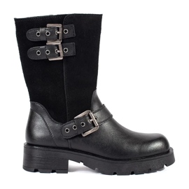 Naisten mustat nahkaiset nilkkurit alustalla koristeltu Sergio Leonen raidoilla 1