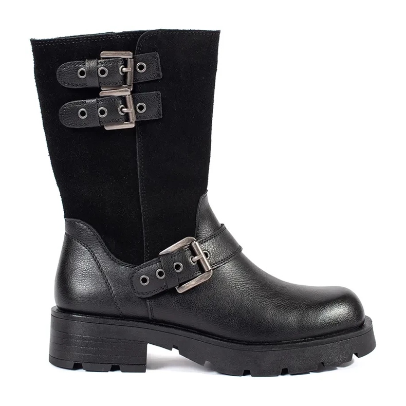 Naisten mustat nahkaiset nilkkurit alustalla koristeltu Sergio Leonen raidoilla 1