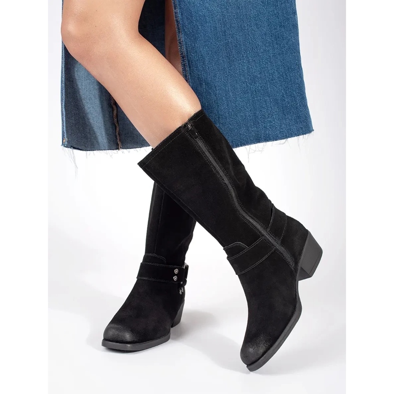 Naisten mustat nahkaiset cowboy-saappaat Sergio Leonelta 1