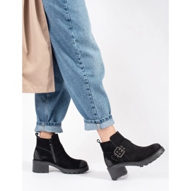 Mustat naisten korkeakorkoiset nilkkurit luonnollisesta nubukkinahasta koristeellisella soljella, Sergio Leone 1