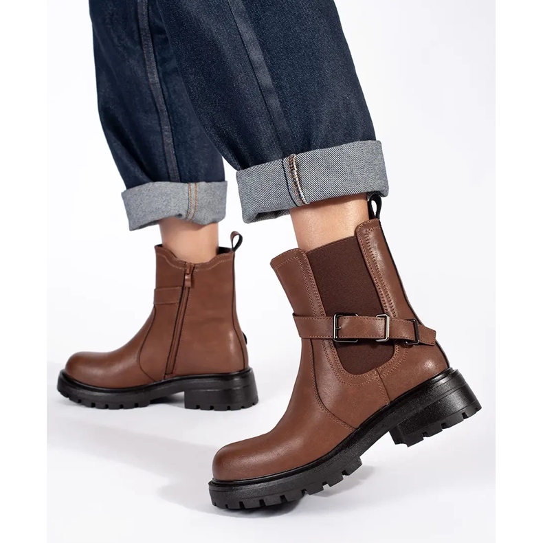 Naisten ruskeat nahkaiset Chelsea-saappaat Sergio Leone -alustalla 1