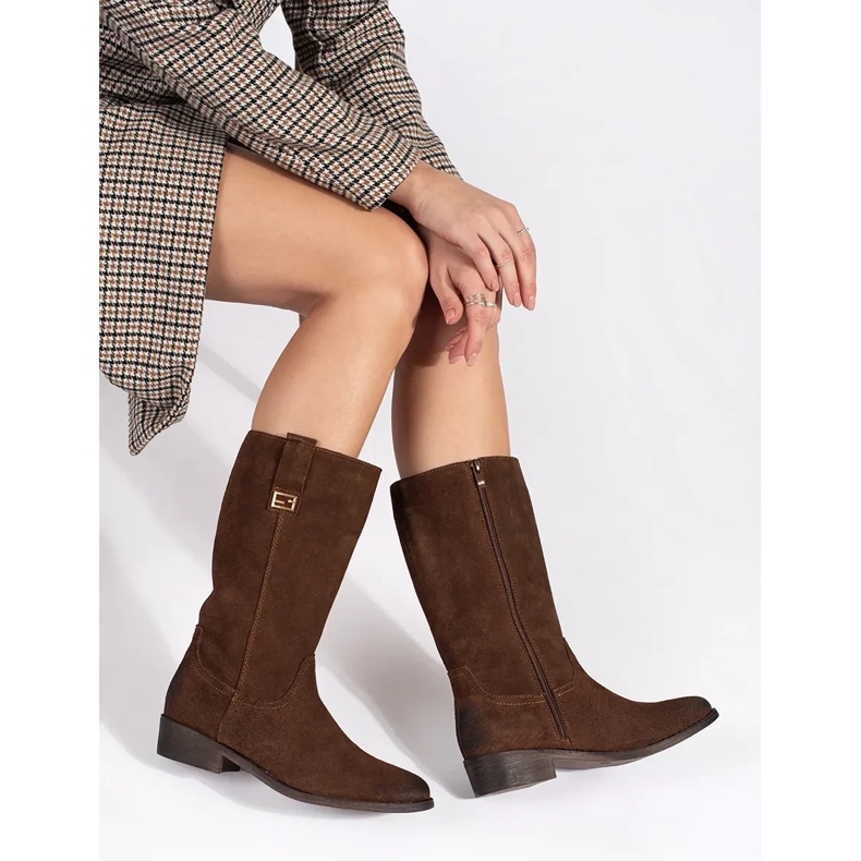 Sergio Leonen ruskeat nahkaiset naisten cowboy-saappaat korkokengillä 1