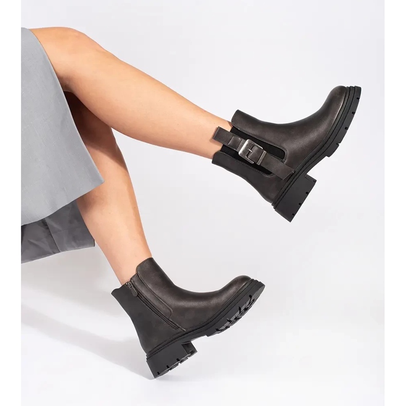 Tummanruskeat metalliset naisten Chelsea-saappaat soljella 1