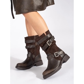 Ruskeat naisten matalakorkoiset nilkkurit, joissa soljet 1