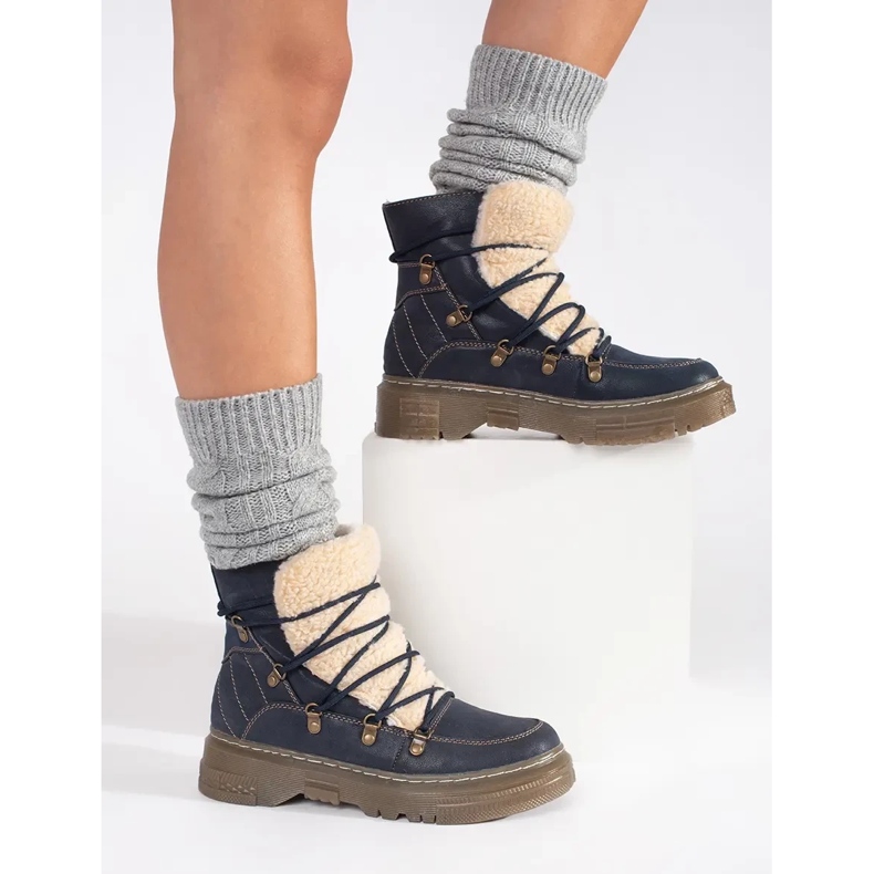 Goodin Tummansiniset, eristetyt, nauhakengät lampaannahasta sininen 2