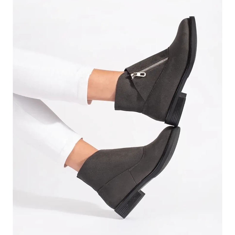 Shelvt Harmaat litteät nilkkurit vetoketjulla 1