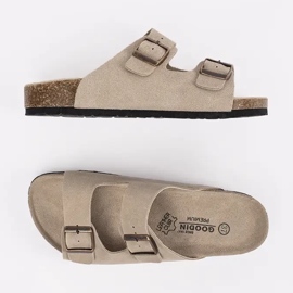 Goodin Naisten nahkainen flip flops beige 1