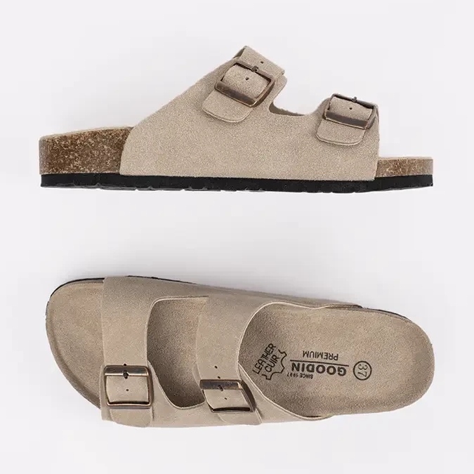 Goodin Naisten nahkainen flip flops beige 1